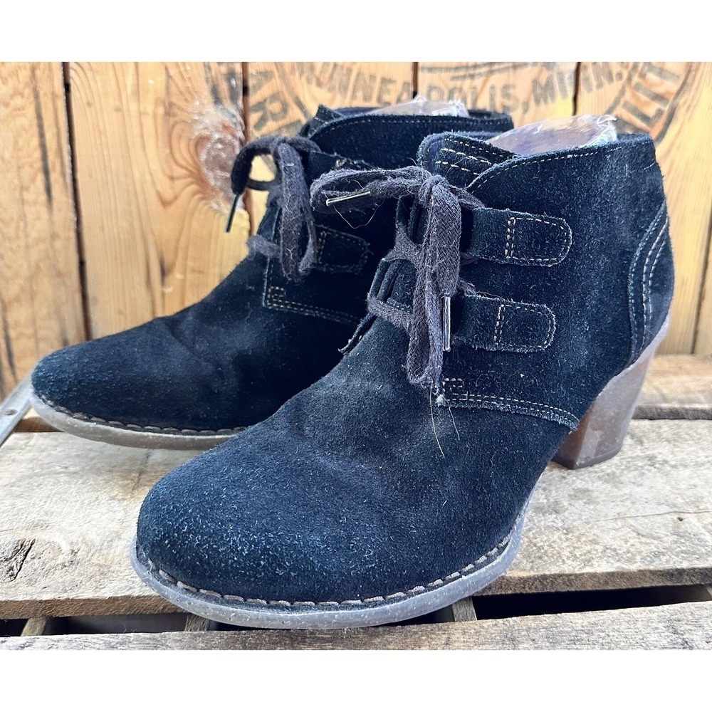 Clarks Artisan Suede Heel Boots Carleta Lyon Lace-Up Black Sz 9.5